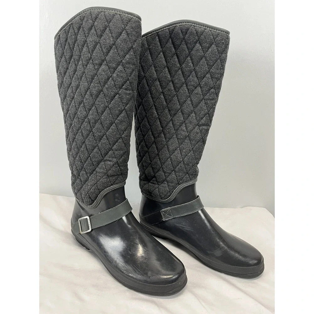 Sperry Top Sider Hingham Quilted Tall Rain Boots Sz 8 GUC Gray womens